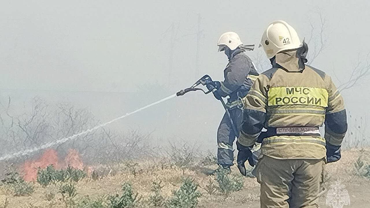 Фронт пожара в садовом товариществе под Астраханью увеличился