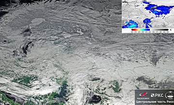 "Роскосмос" показал снимок циклона, принесшего снегопад в Москву