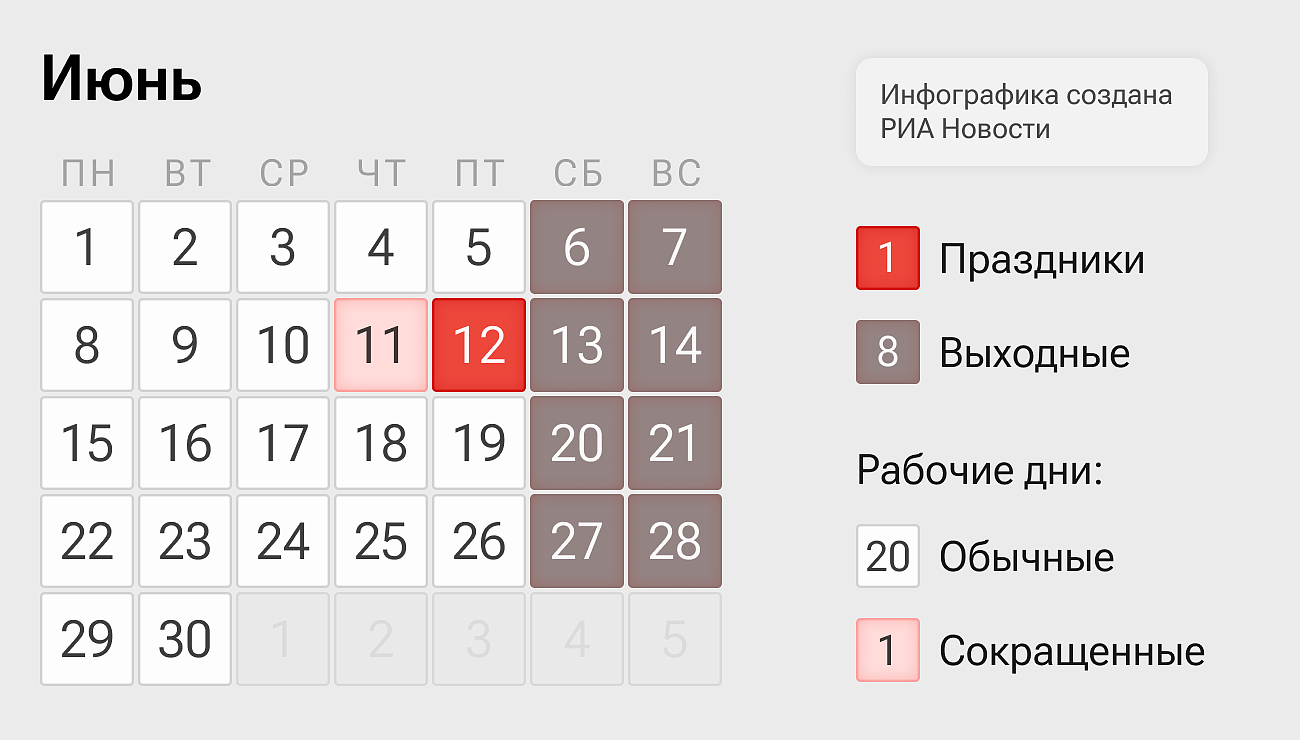 Как отдыхаем в июне 2026 года: праздники, выходные и рабочие дни